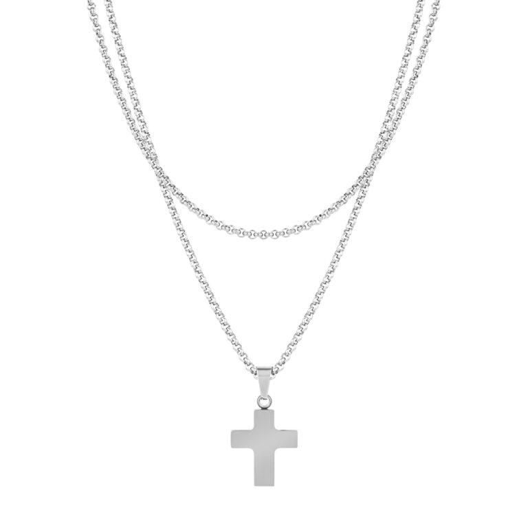 Conjunto de colar cruz em aço inoxidável com fio fino para homem da marca Twobrothers, Colar Burnet