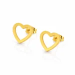 Brincos mulher em aço dourado em forma de coração.