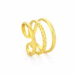 Anel Triplo dourado ajustável ao dedo, para mulher, em aço inoxidável polido dourado da marca Twobrothers.