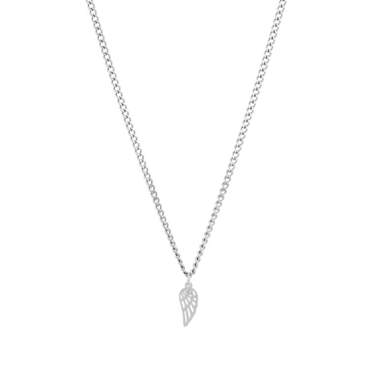 Colar Davis Wing, para mulher, em aço inoxidável com corrente discreta e pendente de uma asa, da Twobrothers.