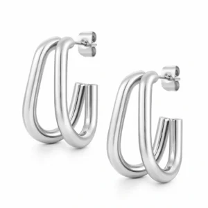 Brincos prateados Allegra, para mulher, em aço inoxidável antialérgico prateado e resistente à água, da marca Twobrothers.