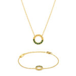 Colar e Pulseira Mulher Dourado com Brilhantes Verdes, em aço inoxidável da Twobrothers