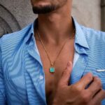 Colar Homem Dourado Pedra Azul - Image 4