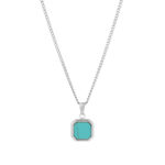 Colar homem prateado com pedra azul em aço inoxidável com medalha.