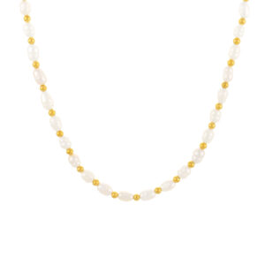 Colar para mulher em aço inoxidável dourado com pérolas.