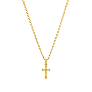 Colar Prateado, para homem, com pendente em forma de cruz em aço inoxidável.