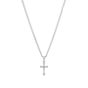 Colar Prateado, para homem, com pendente em forma de cruz em aço inoxidável.