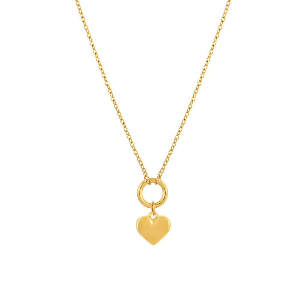 Colar dourado para mulher com pendente coração dourado em aço inoxidável.