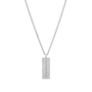 Colar para homem com gravação personalizada na chapa rectangular. Colar em aço inoxidável.