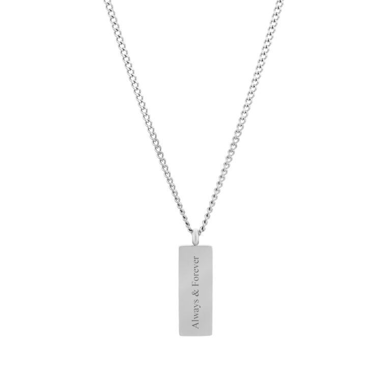 Colar para mulher com gravação personalizada na chapa rectangular. Colar em aço inoxidável.