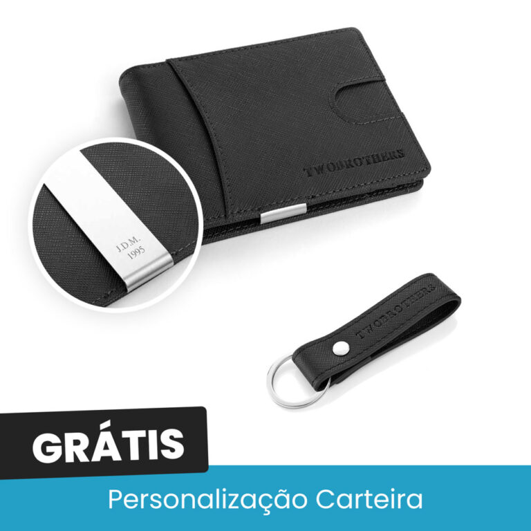 Pack de Carteira Dallas Preta com Porta-chaves Preto e gravação personalizada Grátis