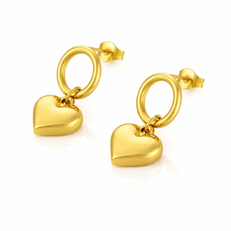 brincos para mulher em aço inoxidável dourados com coração.