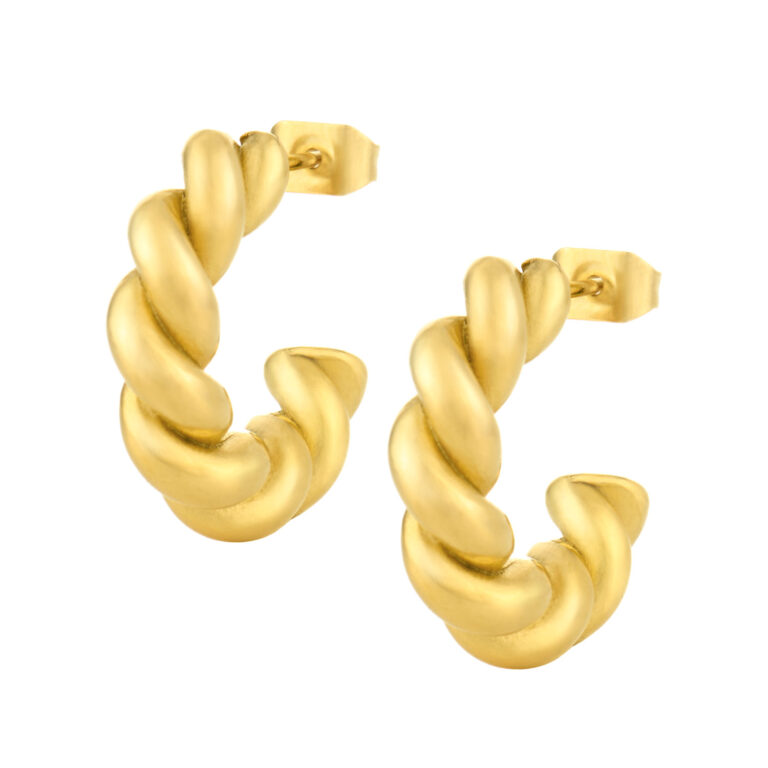 Brincos mulher dourado em formato argola torcidos