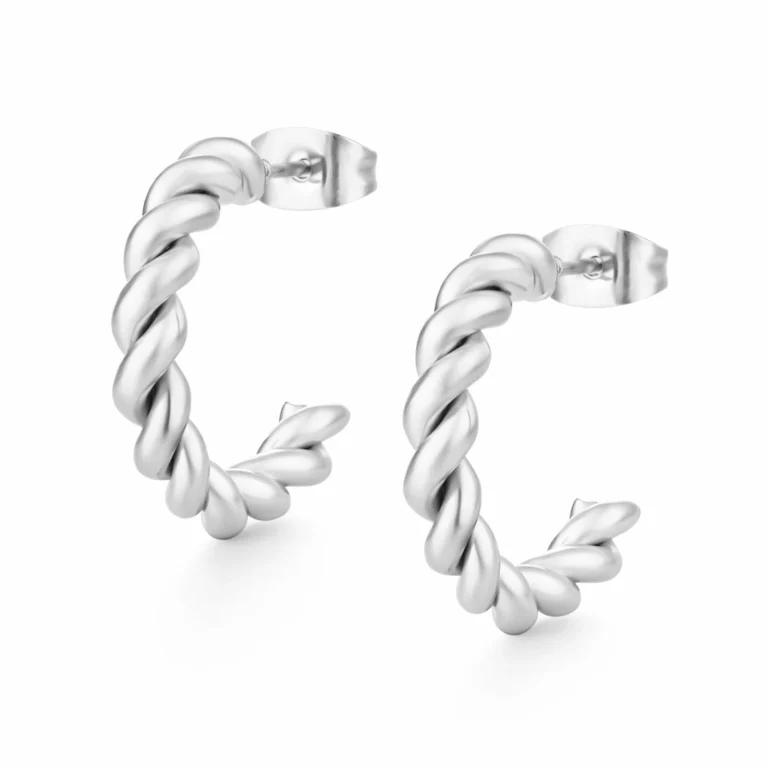 Brincos mulher prateados em formato de argola torcida