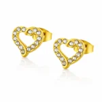 brincos dourados mulher em forma de coração com brilhantes