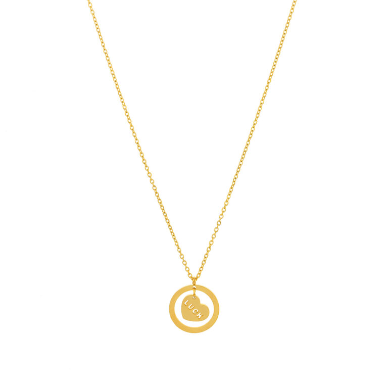 Colar para mulher dourado em aço inoxidável com pendente luck