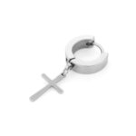 Brinco Prateado para Homem com pendente de uma cruz Solvang, em aço inoxidável