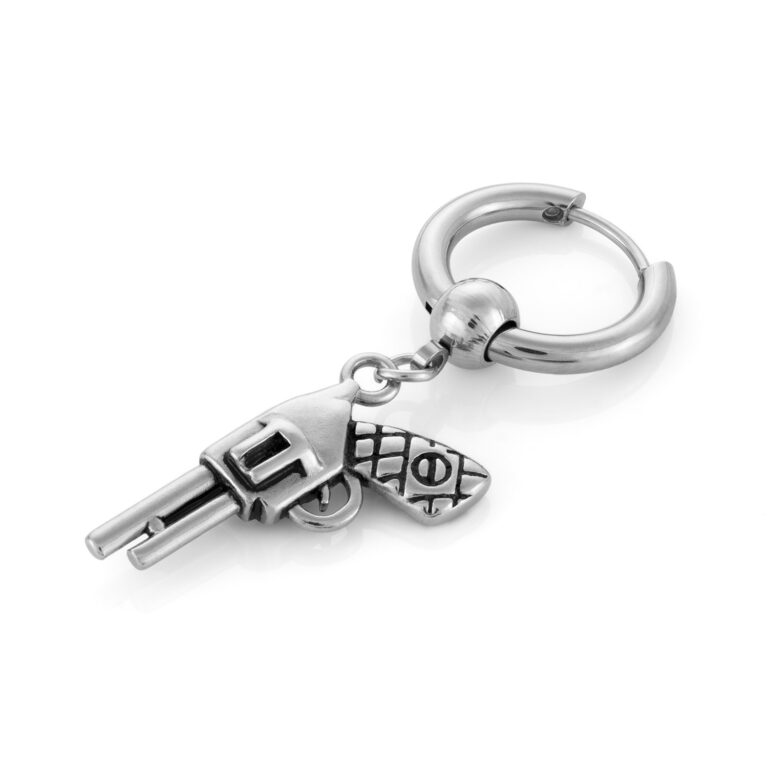 Brinco Prateado para Homem com pendente de uma caveira, em aço inoxidável