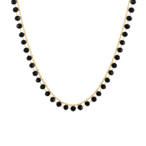 colar mulher duplo dourado com pedras pretas