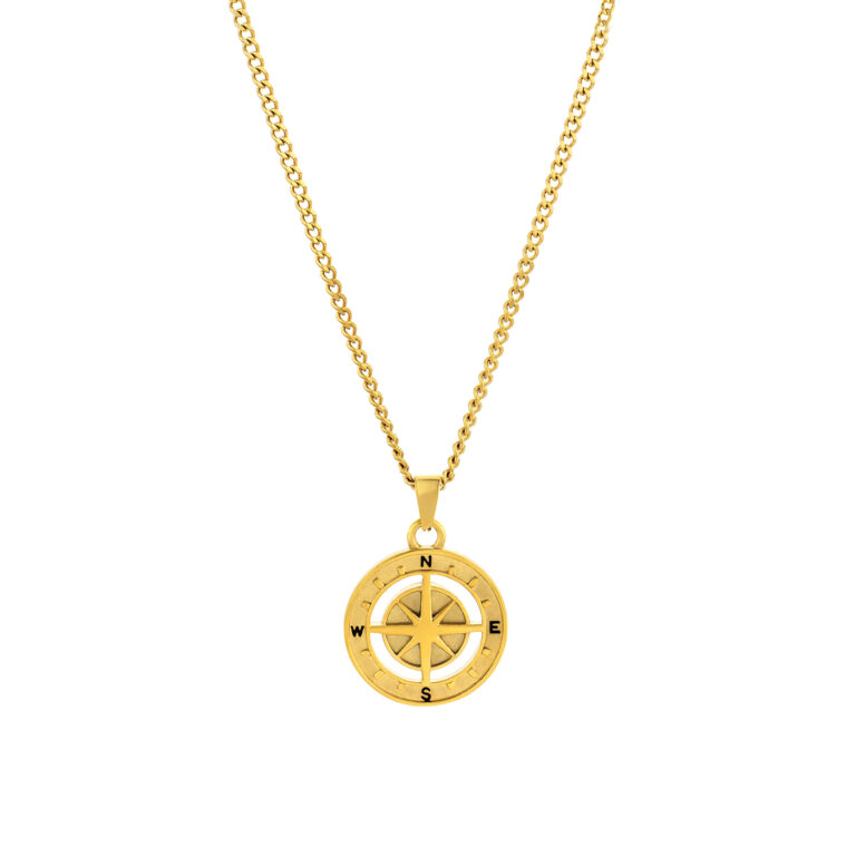 Colar Newport Compass para homem em aço inoxidável da marca Twobrothers com pendente em forma de bússola.
