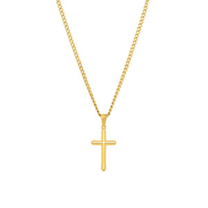 colar homem dourado com pendente em forma de cruz aberta