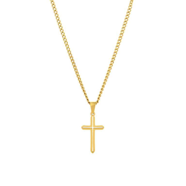 colar homem dourado com pendente em forma de cruz aberta
