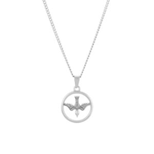Colar homem prateado Freedom com medalha de pássaro livre, em aço inoxidável.