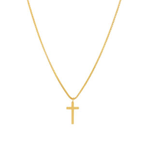 colar mulher em aço dourado com pendente em forma de cruz