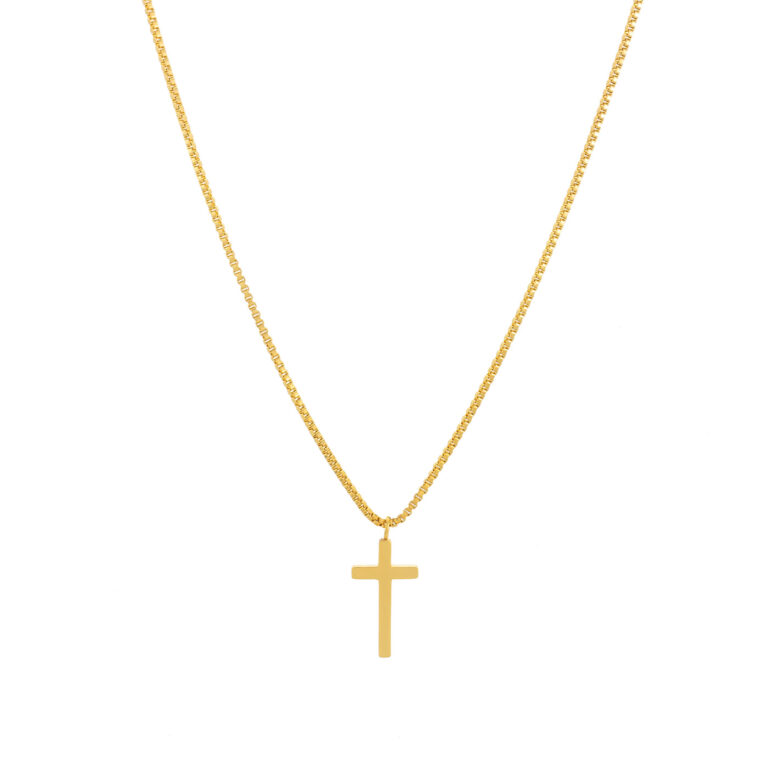 colar mulher em aço dourado com pendente em forma de cruz