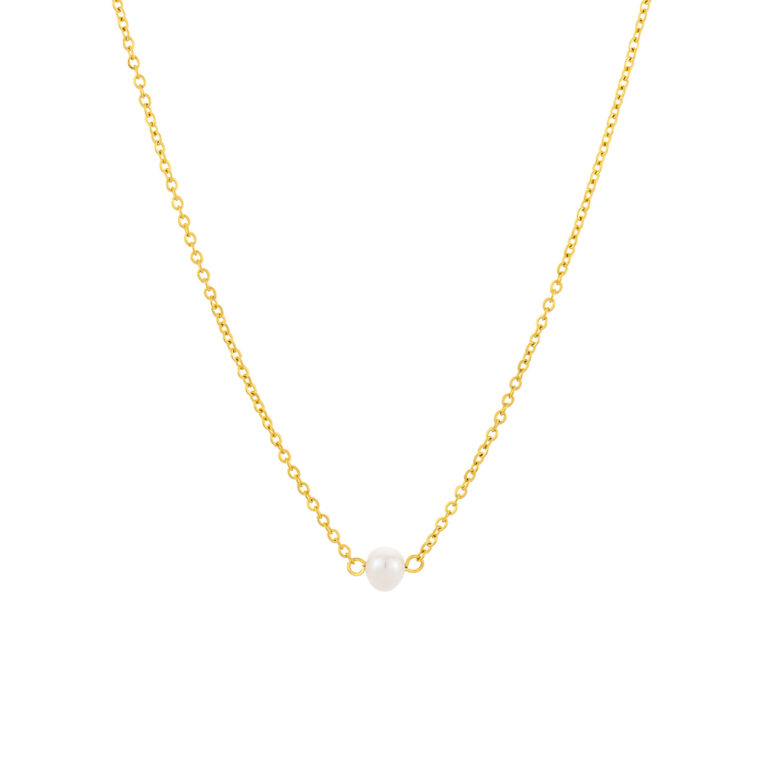 colar mulher em aço inoxidável dourado com pendente pérola