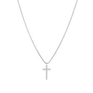 colar mulher em aço prateado com pendente em forma de cruz