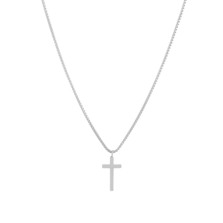 colar mulher em aço prateado com pendente em forma de cruz
