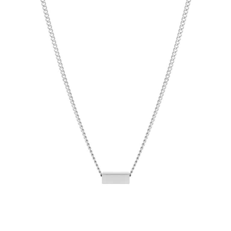 Colar Mulher Prateado Minimal Personalizável, em aço inoxidável, com pendente de 4 faces para personalizar.