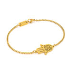 Pulseira para Homem dourada com mão de Fátima em aço inoxidável.