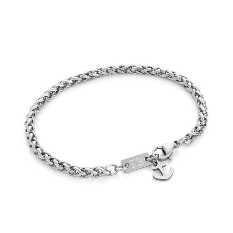 Pulseira para Homem Collin, em aço inoxidável prateado, com pendente em forma de âncora da Twobrothers