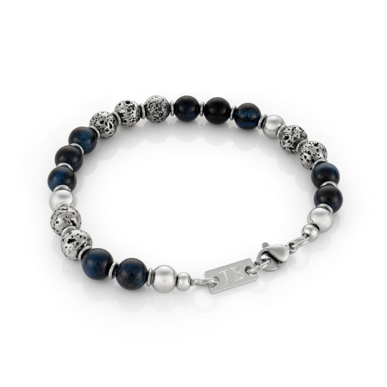 Pulseira para homem Williams, em Aço inoxidável e pedras naturais azuis escuras