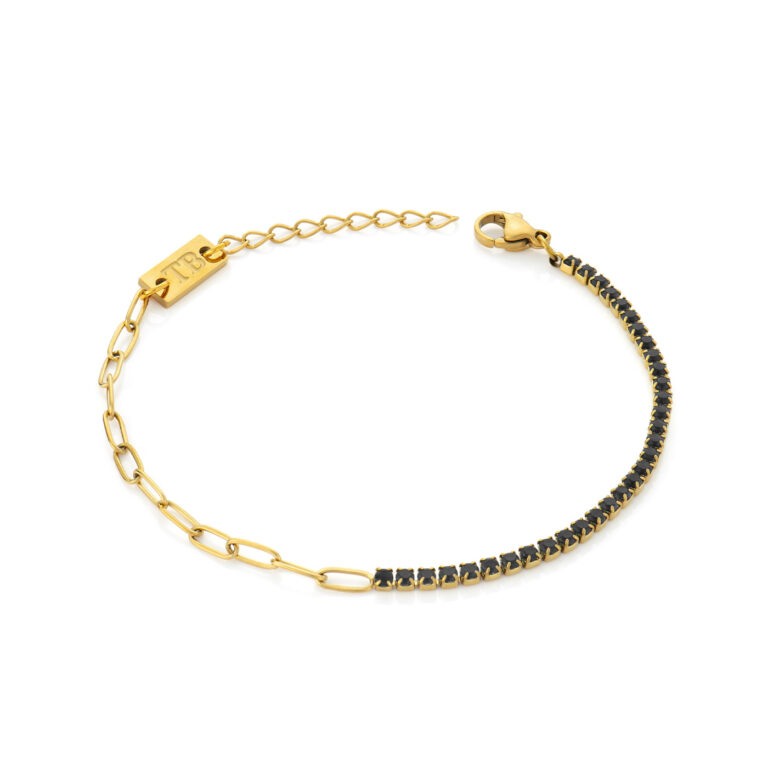 Pulseira Mulher Dourada Brilhantes pretos da marca Twobrothers