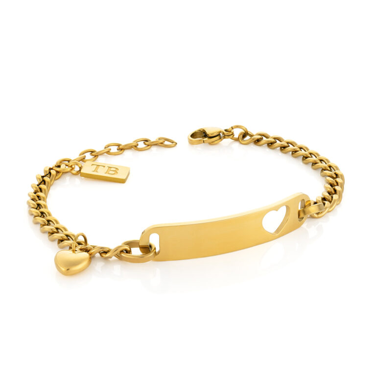 Pulseira Galyla para mulher com pendente de coração em aço inoxidável da marca Portuguesa Twobrothers. Pulseira personalizada com nome e data.