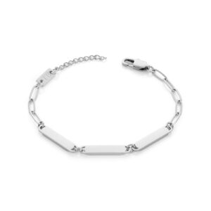 Pulseira mulher Prateada Maggia, em aço inoxidável, com 3 chapas para gravação de nomes, dadas e símbolos, da twobrothers