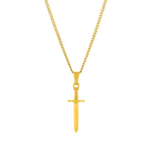 Colar Homem Dourado com pendente em forma de Espada, para homem, produzido em aço inoxidável que não faz alergia, na categoria de moda em Portugal