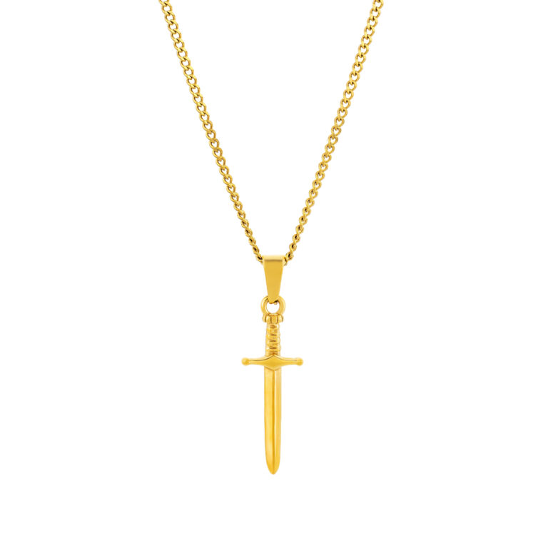 Colar Homem Dourado com pendente em forma de Espada, para homem, produzido em aço inoxidável que não faz alergia, na categoria de moda em Portugal