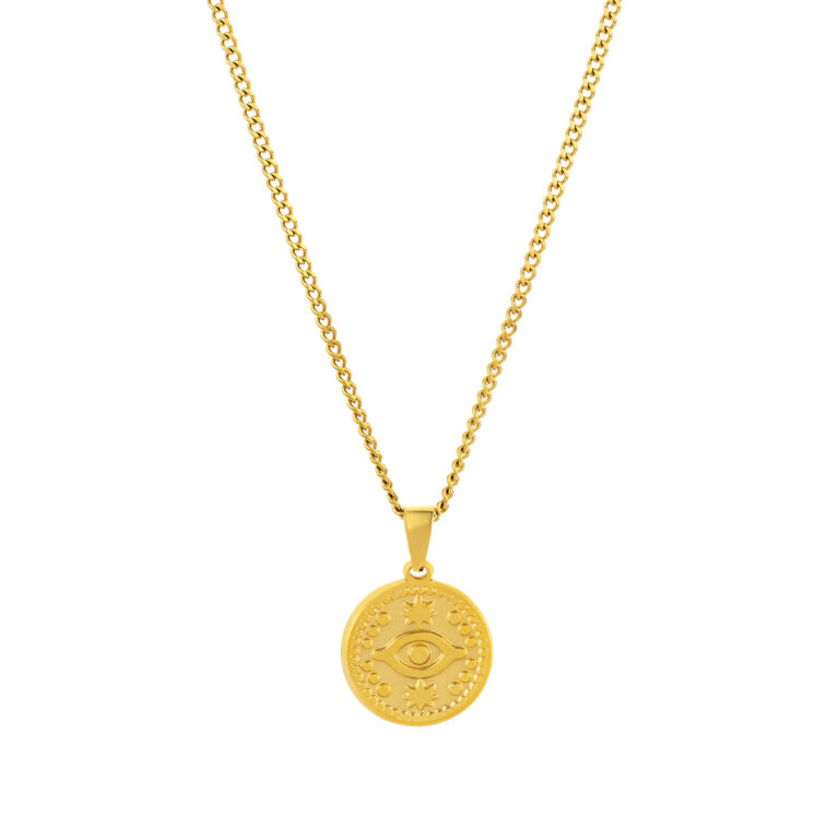 Colar Homem Dourado com medalha de olho turco, para homem, produzido em aço inoxidável que não faz alergia, na categoria de moda em Portugal