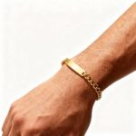 Pulseira Oxnard em aço inoxidável dourado da marca portuguesa Twobrothers. Pulseira Personalizada que permite gravação Personalizada no aço de Iniciais, nomes, frases e datas.